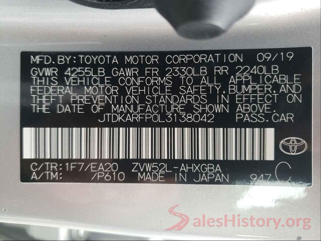 JTDKARFP0L3138042 2020 TOYOTA PRIUS