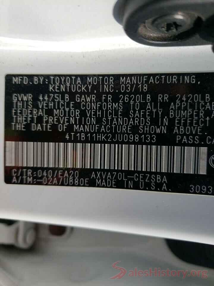 4T1B11HK2JU098133 2018 TOYOTA CAMRY