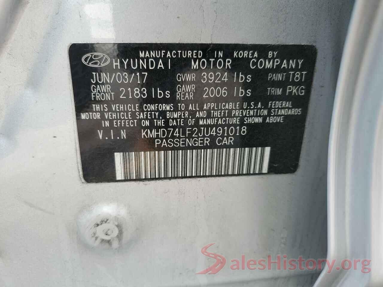 KMHD74LF2JU491018 2018 HYUNDAI ELANTRA