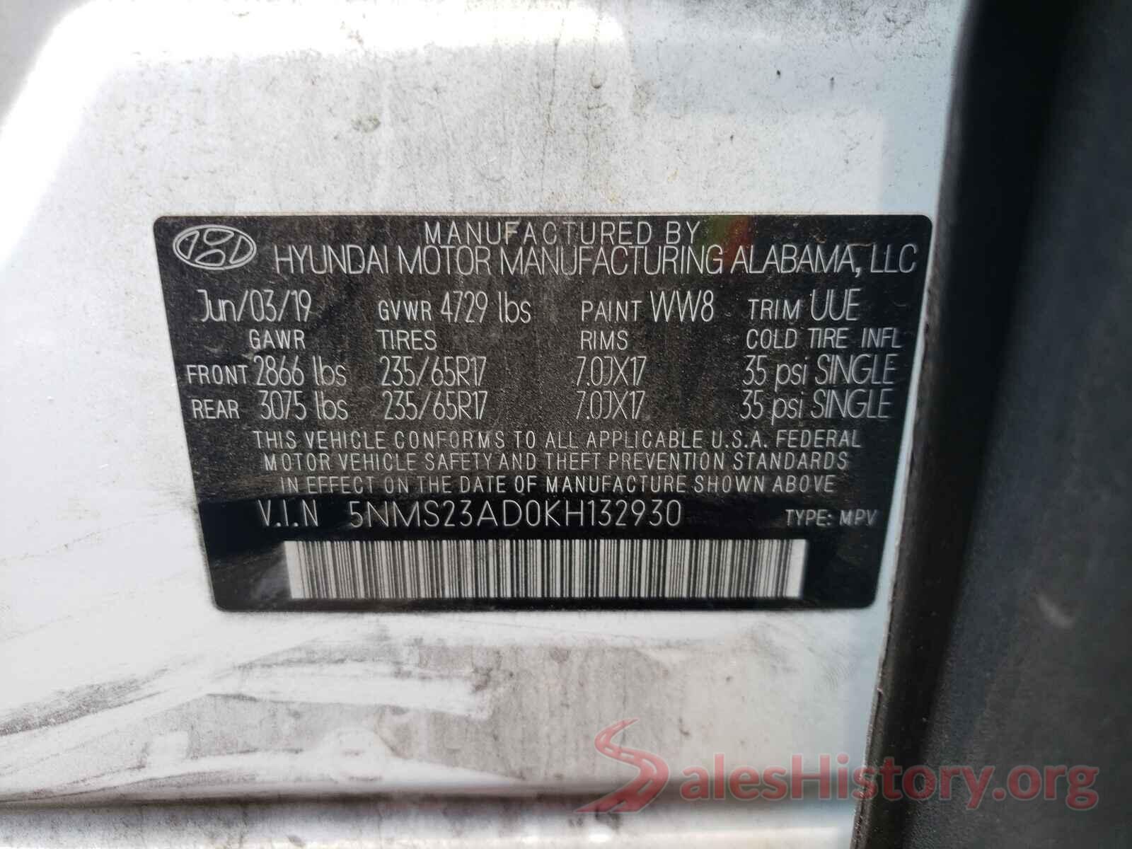 5NMS23AD0KH132930 2019 HYUNDAI SANTA FE