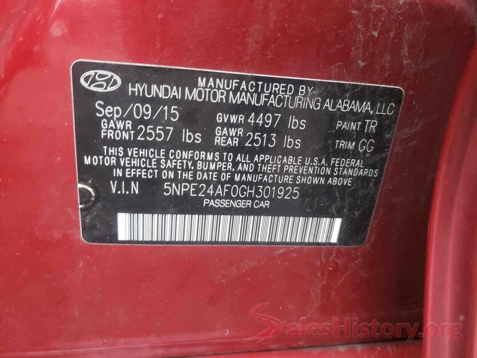 5NPE24AF0GH301925 2016 HYUNDAI SONATA