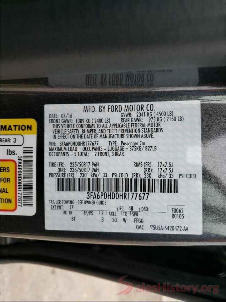 3FA6P0HD0HR177677 2017 FORD FUSION