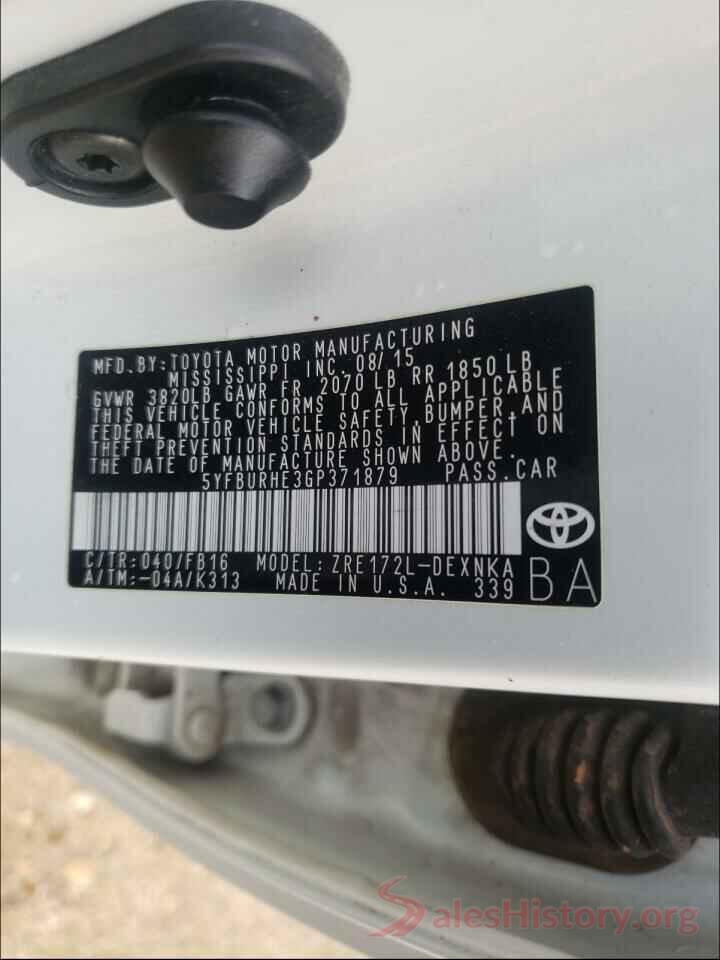 5YFBURHE3GP371879 2016 TOYOTA COROLLA