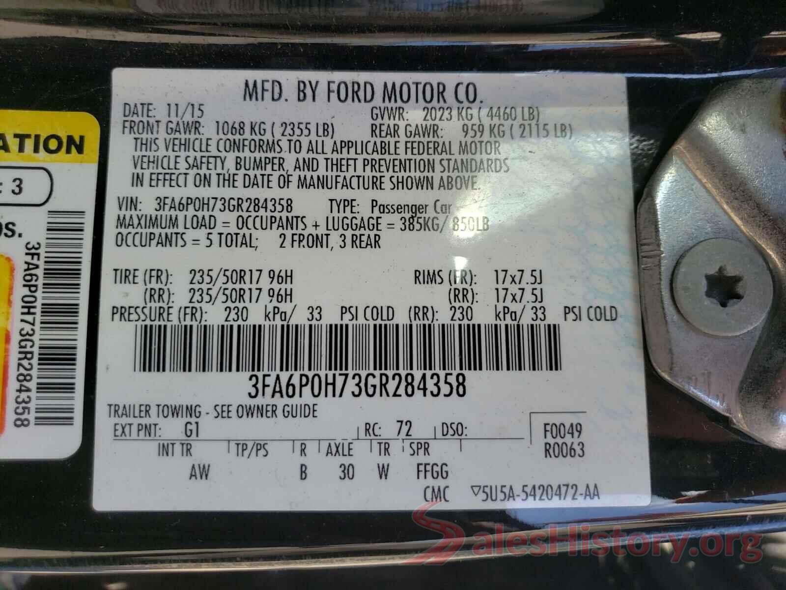 3FA6P0H73GR284358 2016 FORD FUSION