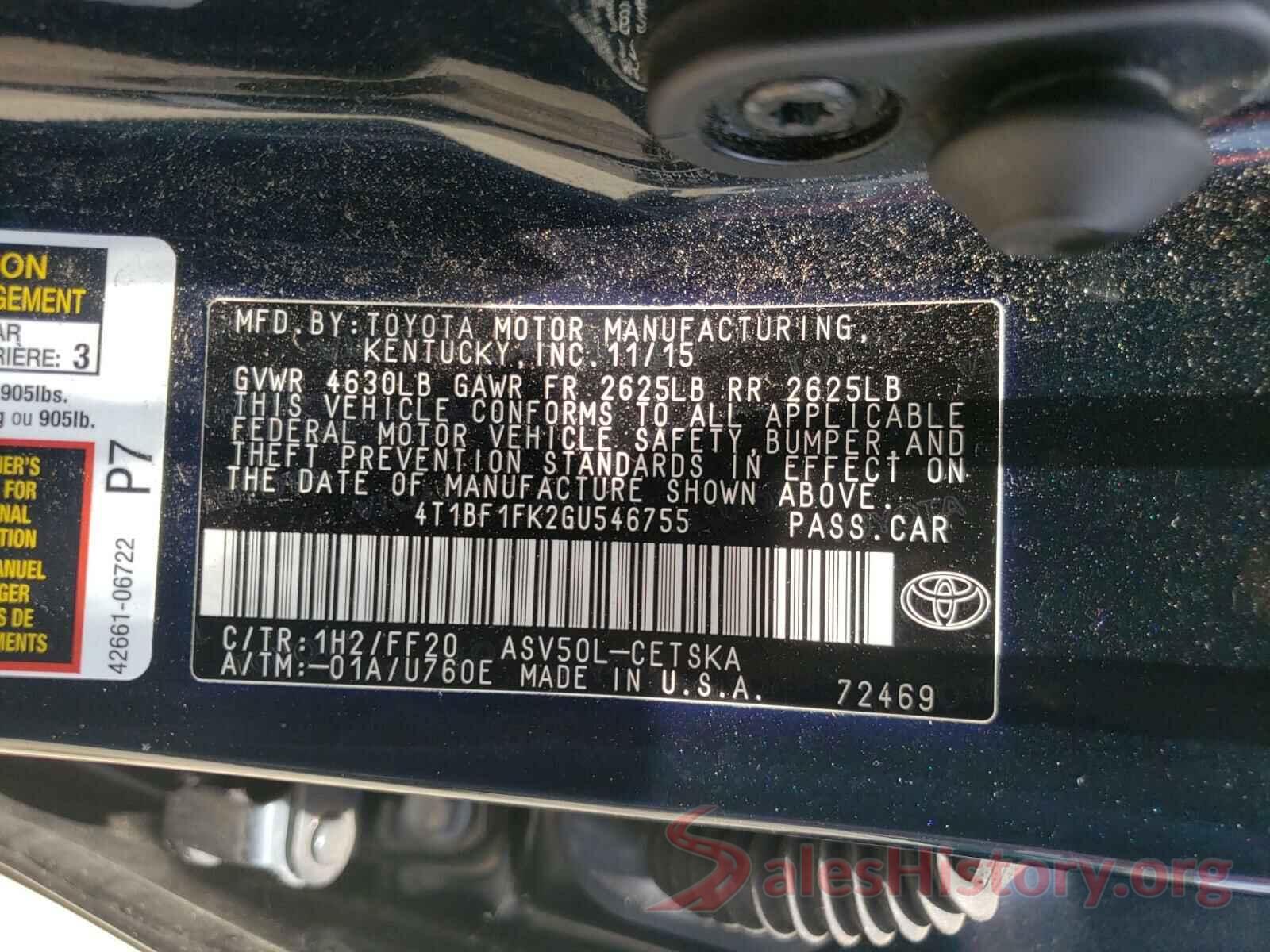 4T1BF1FK2GU546755 2016 TOYOTA CAMRY