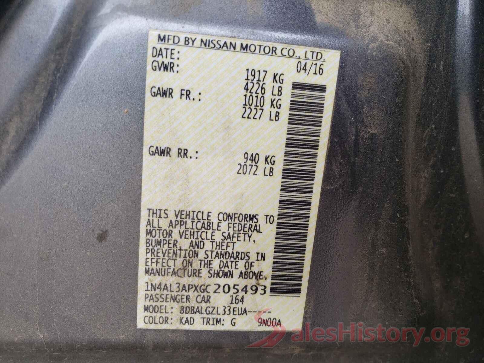 1N4AL3APXGC205493 2016 NISSAN ALTIMA