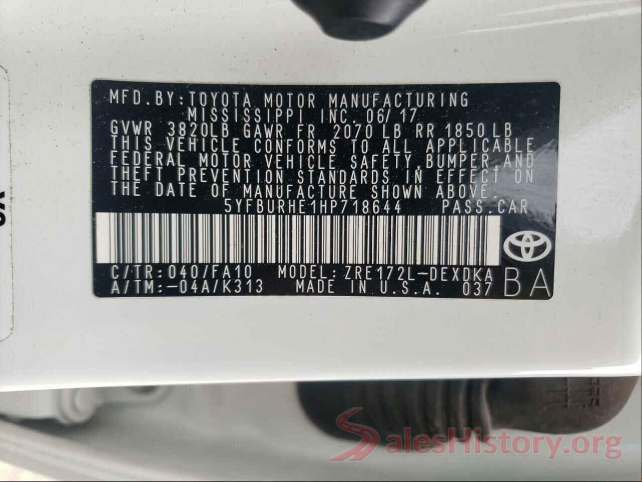 5YFBURHE1HP718644 2017 TOYOTA COROLLA