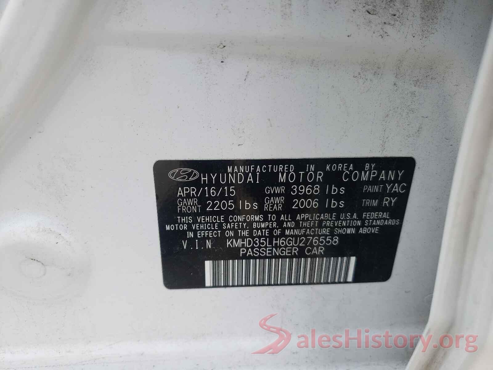 KMHD35LH6GU276558 2016 HYUNDAI ELANTRA