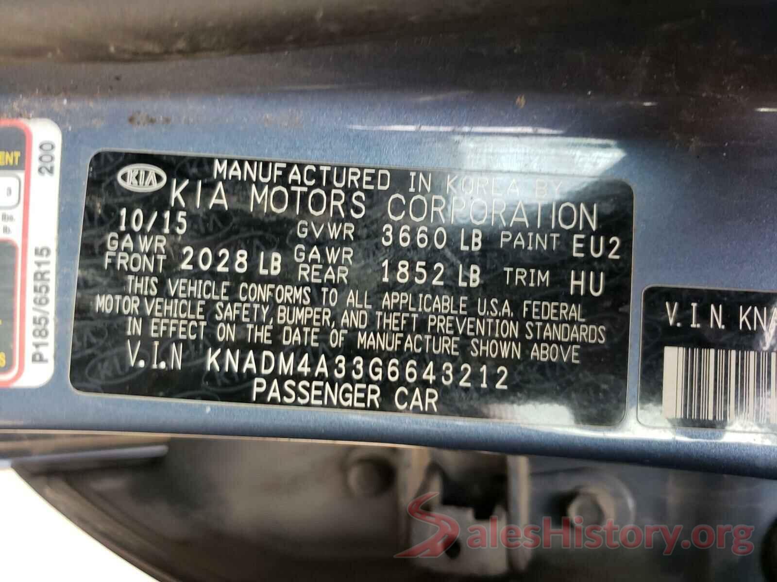 KNADM4A33G6643212 2016 KIA RIO