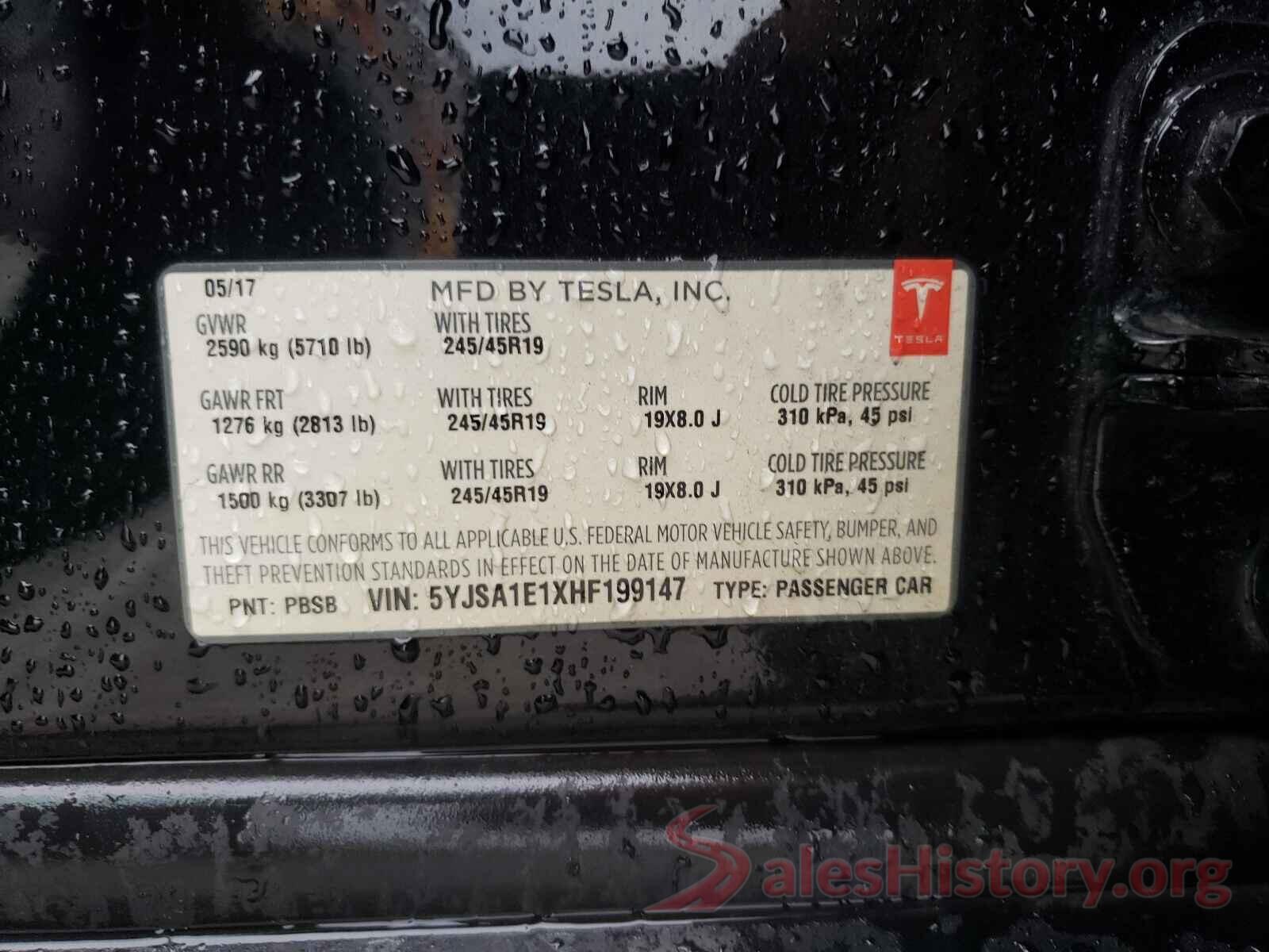 5YJSA1E1XHF199147 2017 TESLA MODEL S