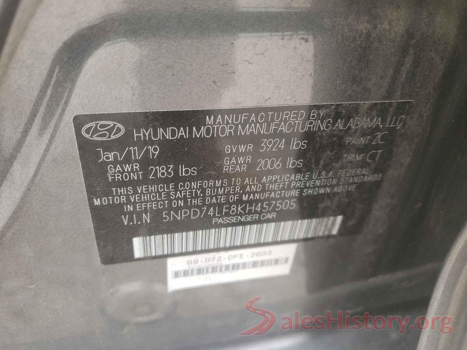 5NPD74LF8KH457505 2019 HYUNDAI ELANTRA