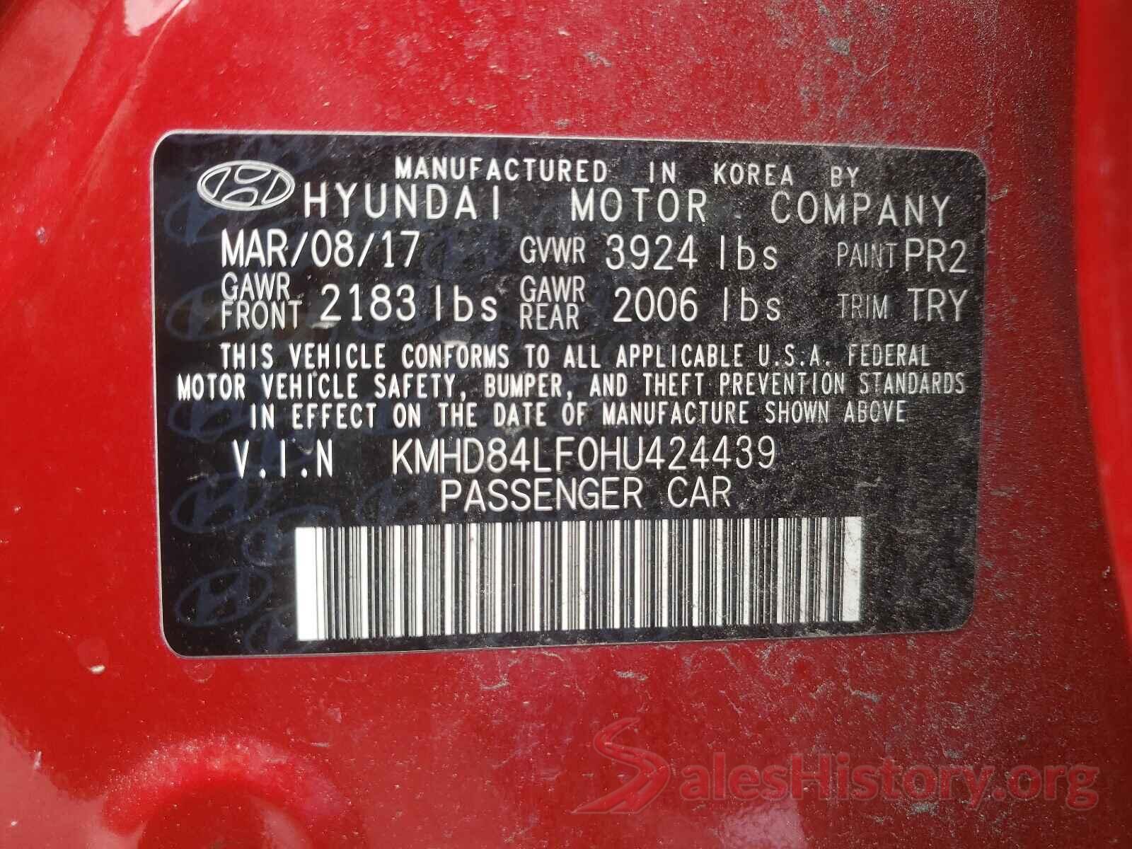 KMHD84LF0HU424439 2017 HYUNDAI ELANTRA