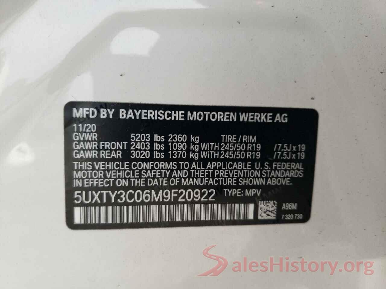 5UXTY3C06M9F20922 2021 BMW X3