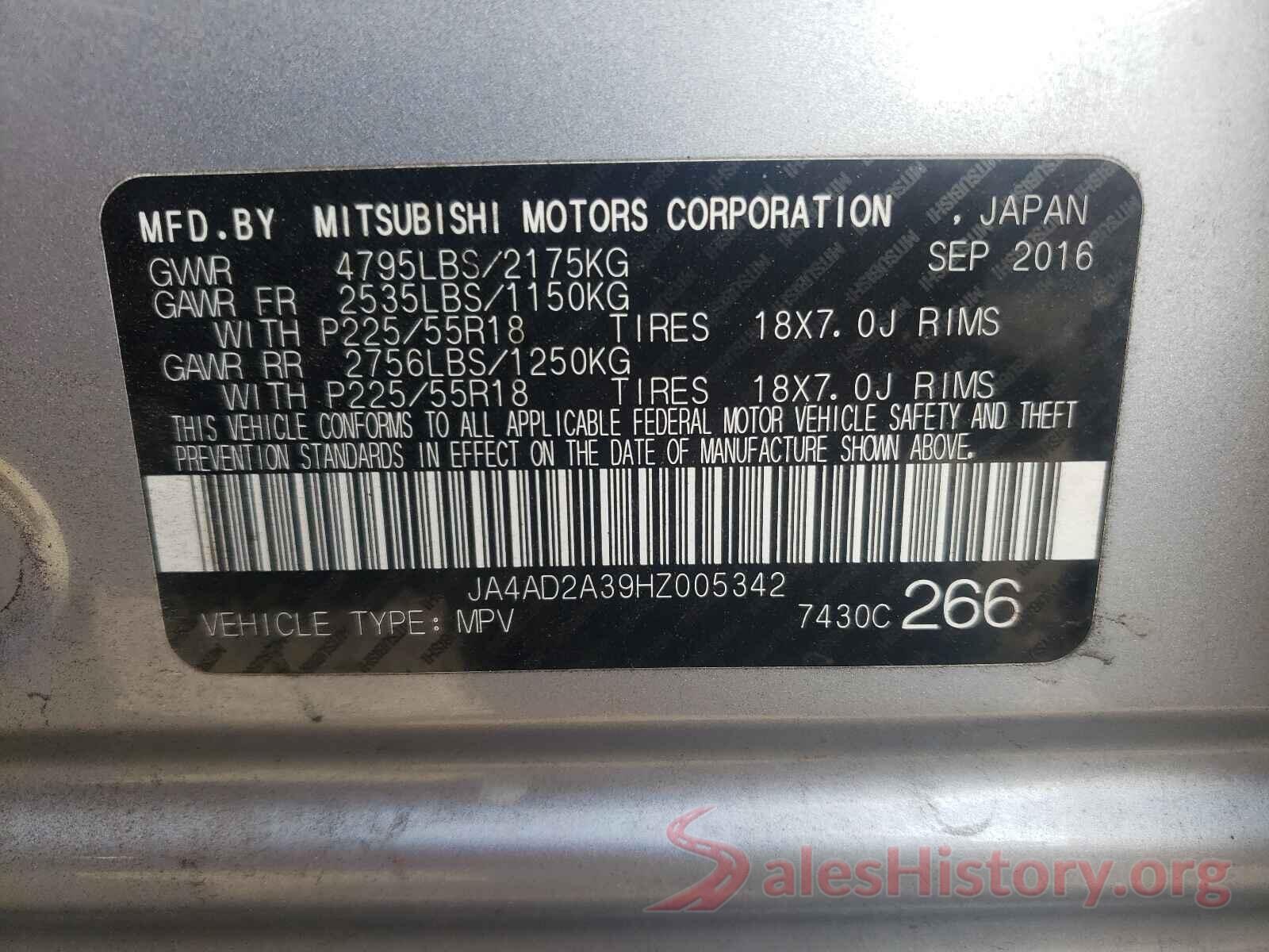 JA4AD2A39HZ005342 2017 MITSUBISHI OUTLANDER