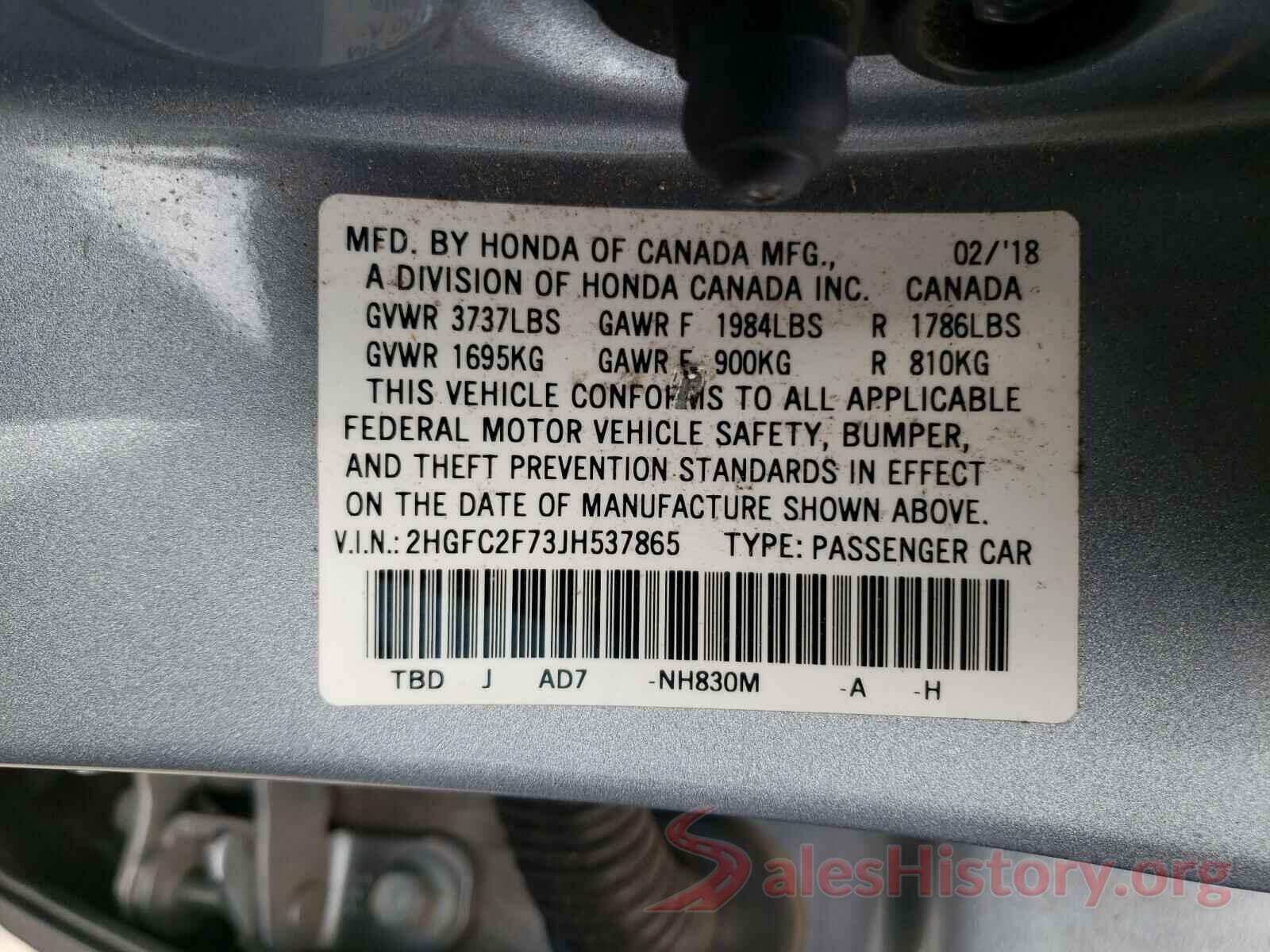 2HGFC2F73JH537865 2018 HONDA CIVIC