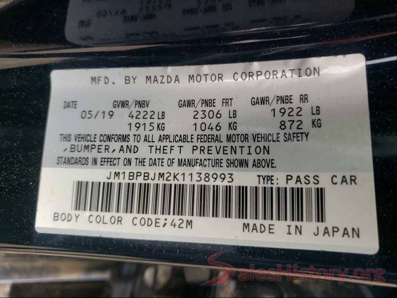 JM1BPBJM2K1138993 2019 MAZDA 3