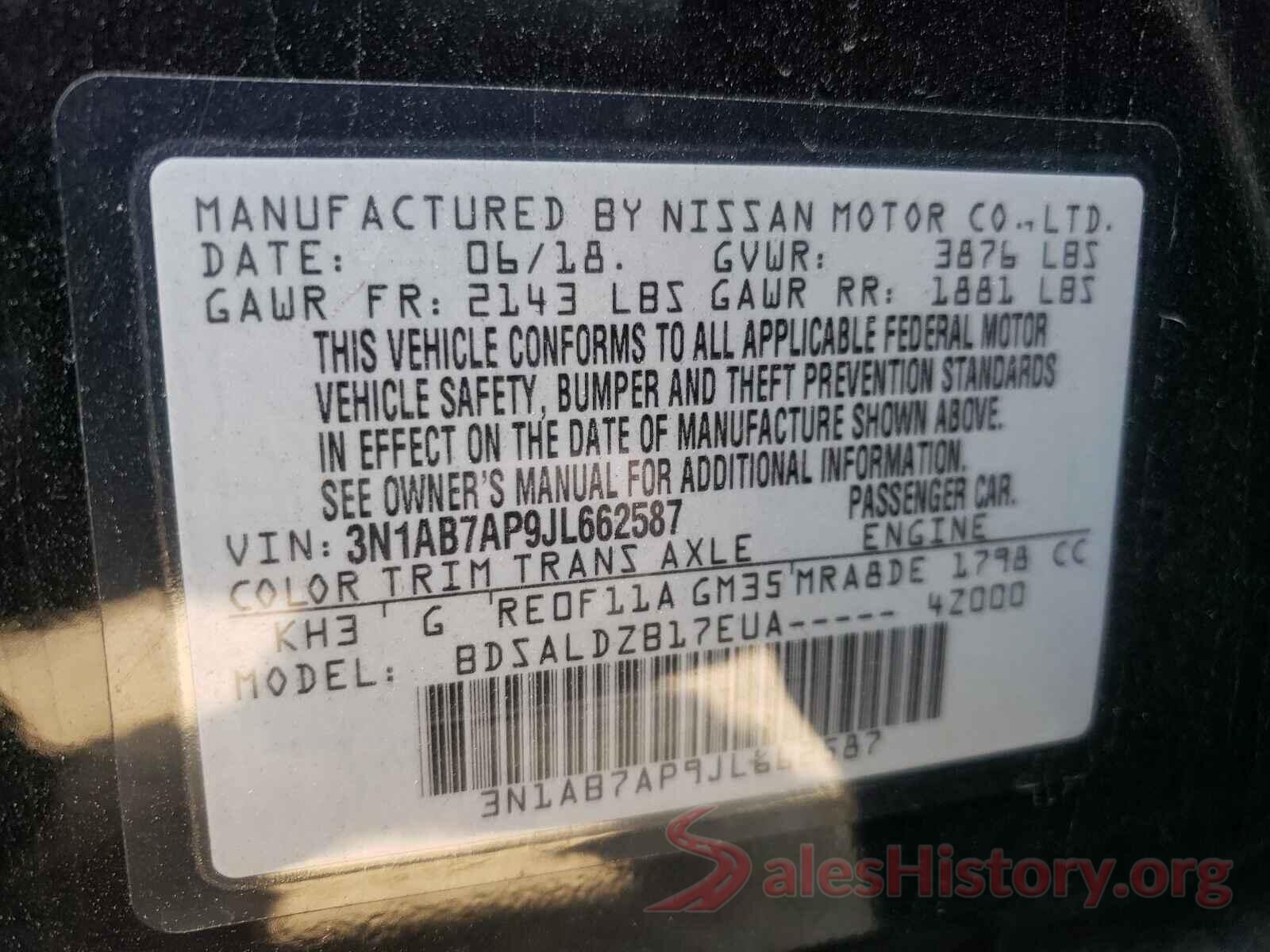 3N1AB7AP9JL662587 2018 NISSAN SENTRA