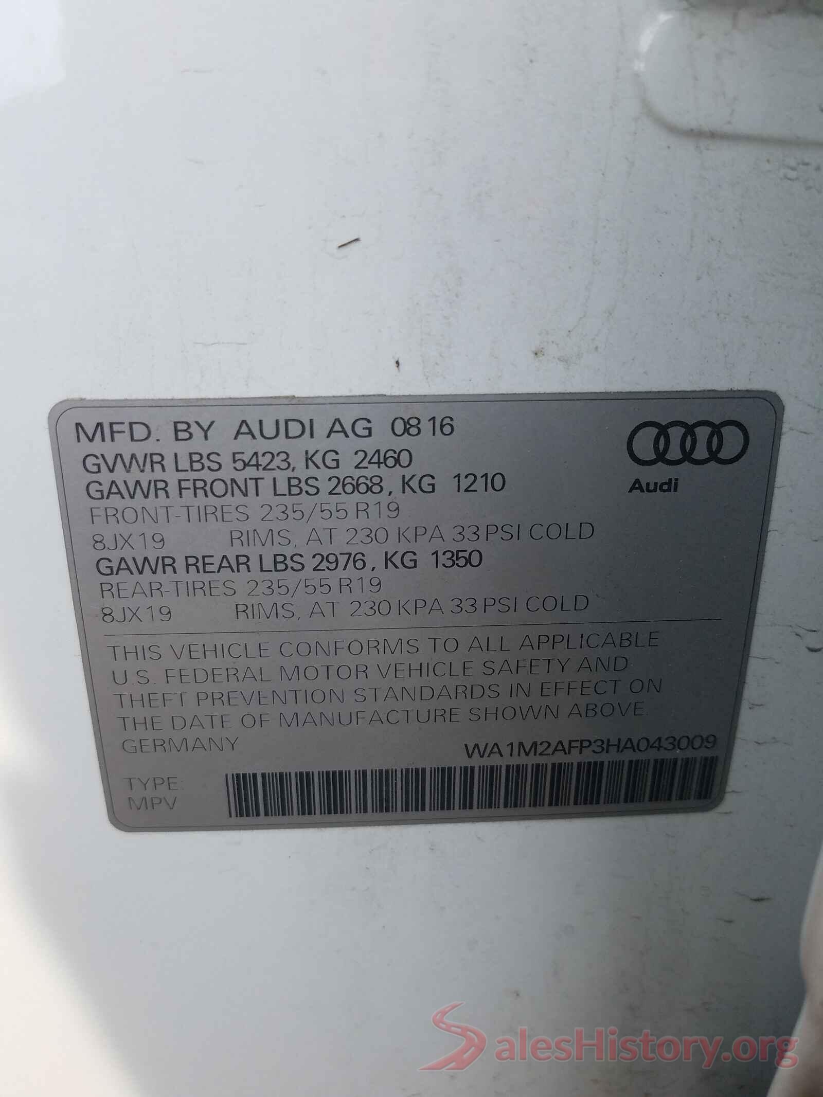 WA1M2AFP3HA043009 2017 AUDI Q5