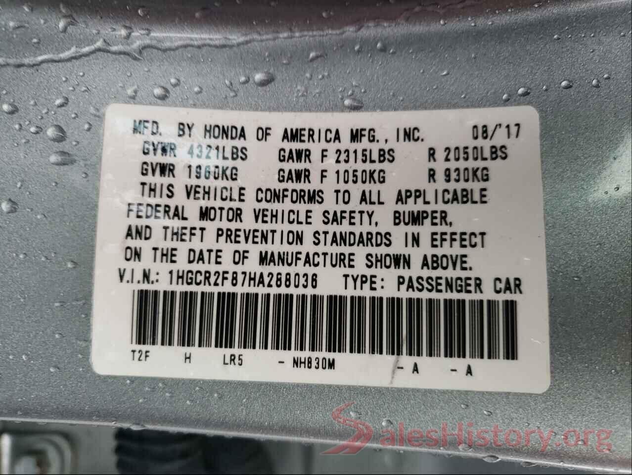 1HGCR2F87HA288036 2017 HONDA ACCORD