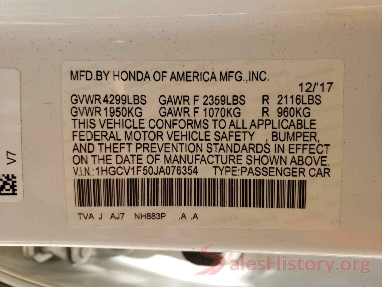 1HGCV1F50JA076354 2018 HONDA ACCORD