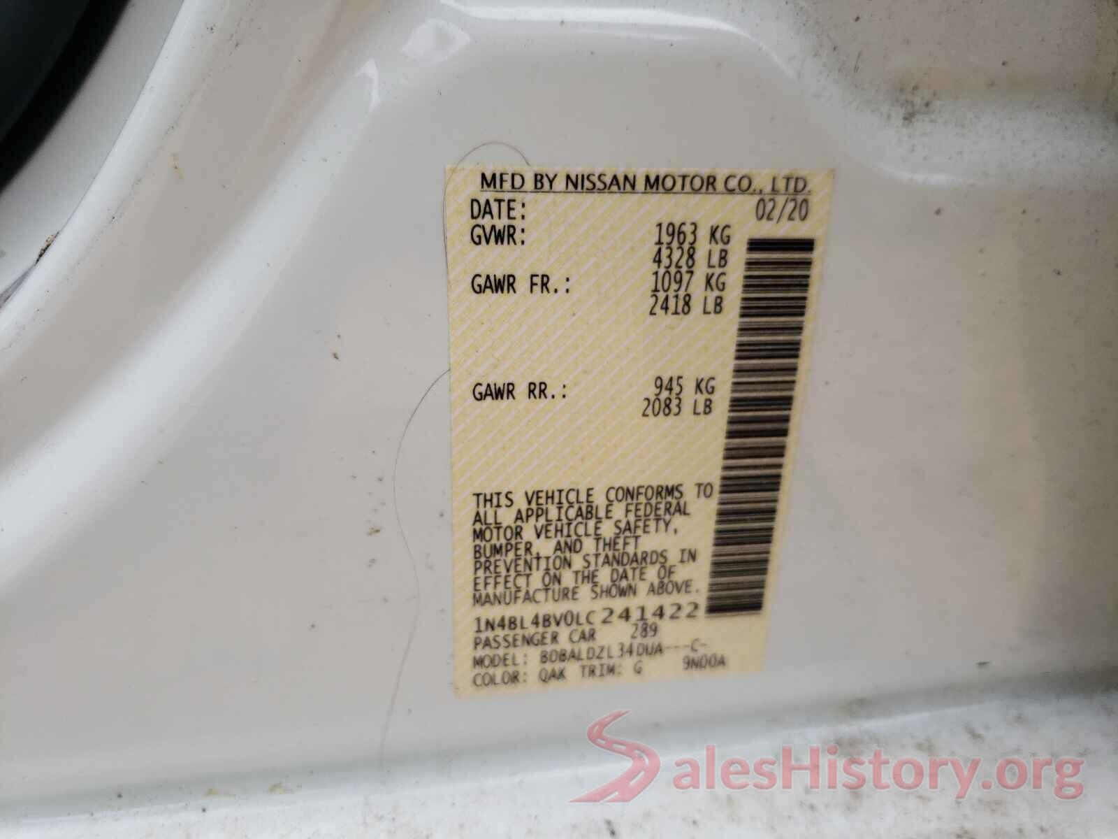 1N4BL4BV0LC241422 2020 NISSAN ALTIMA