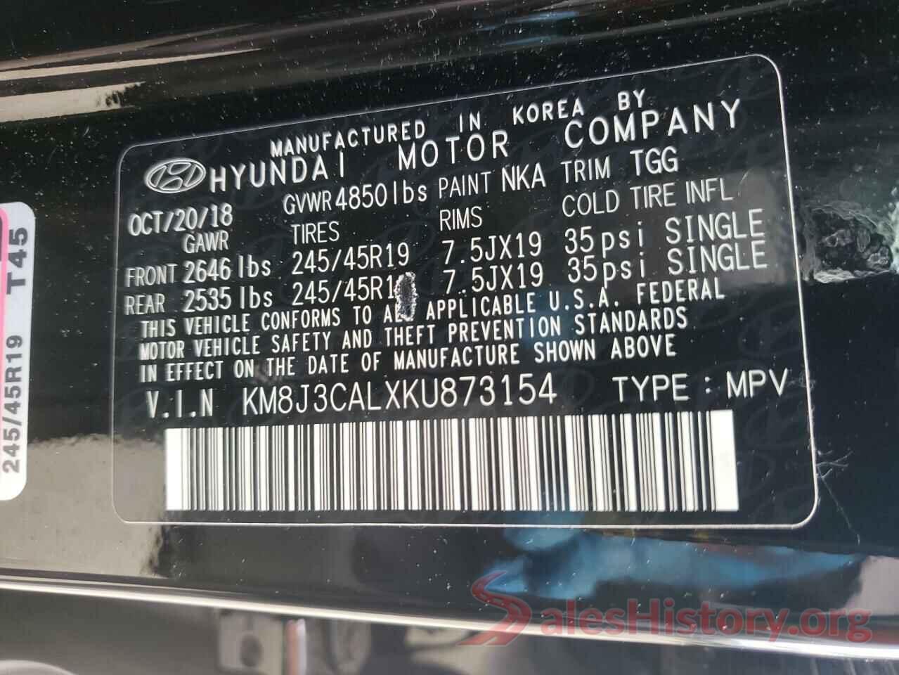 KM8J3CALXKU873154 2019 HYUNDAI TUCSON