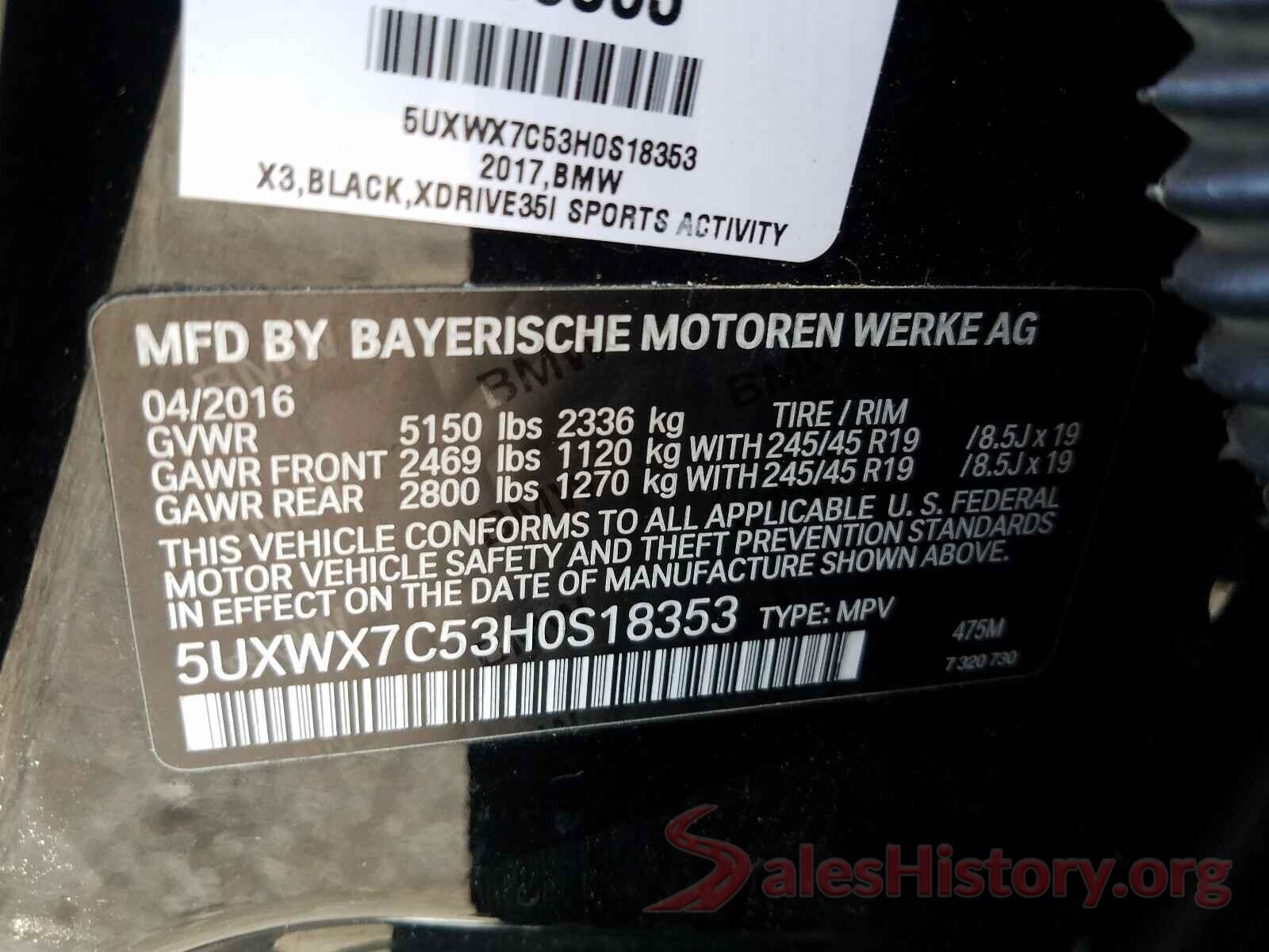 5UXWX7C53H0S18353 2017 BMW X3