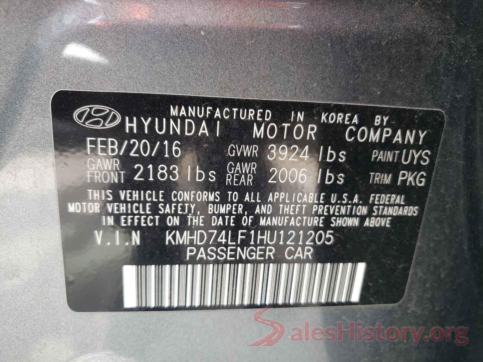 KMHD74LF1HU121205 2017 HYUNDAI ELANTRA