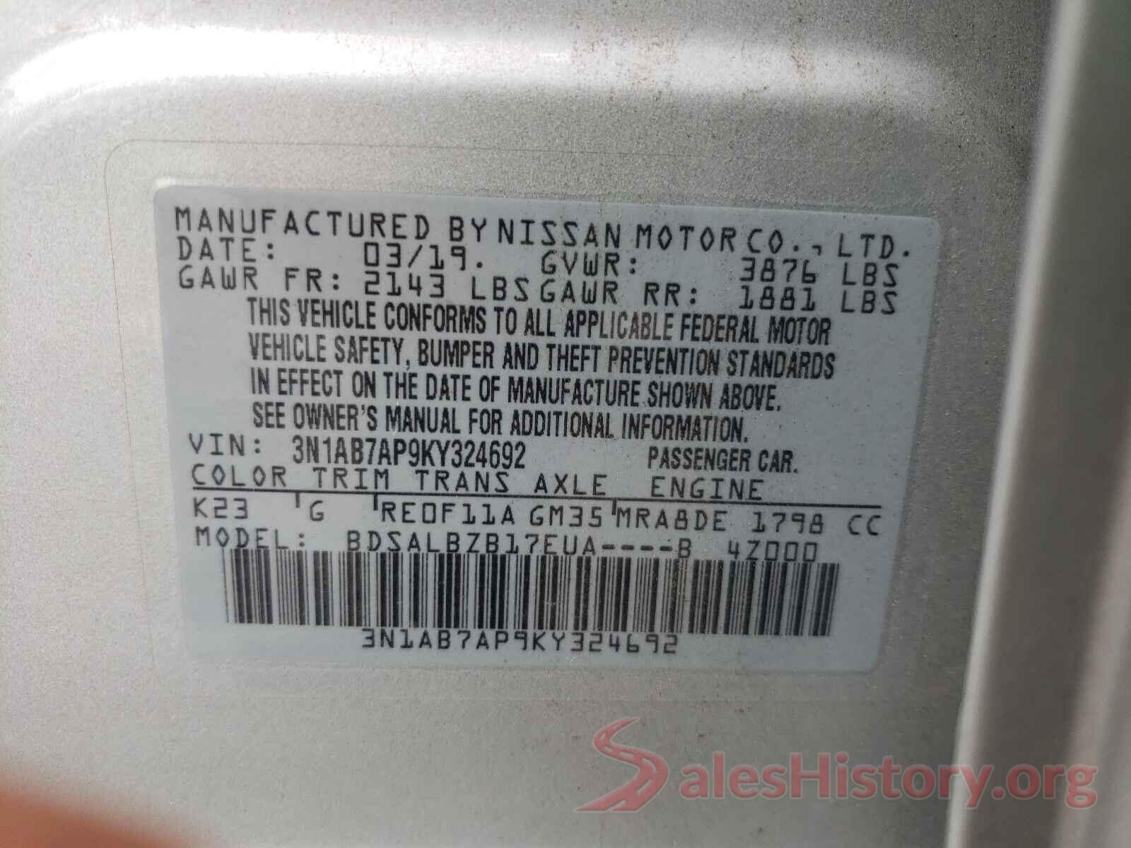 3N1AB7AP9KY324692 2019 NISSAN SENTRA