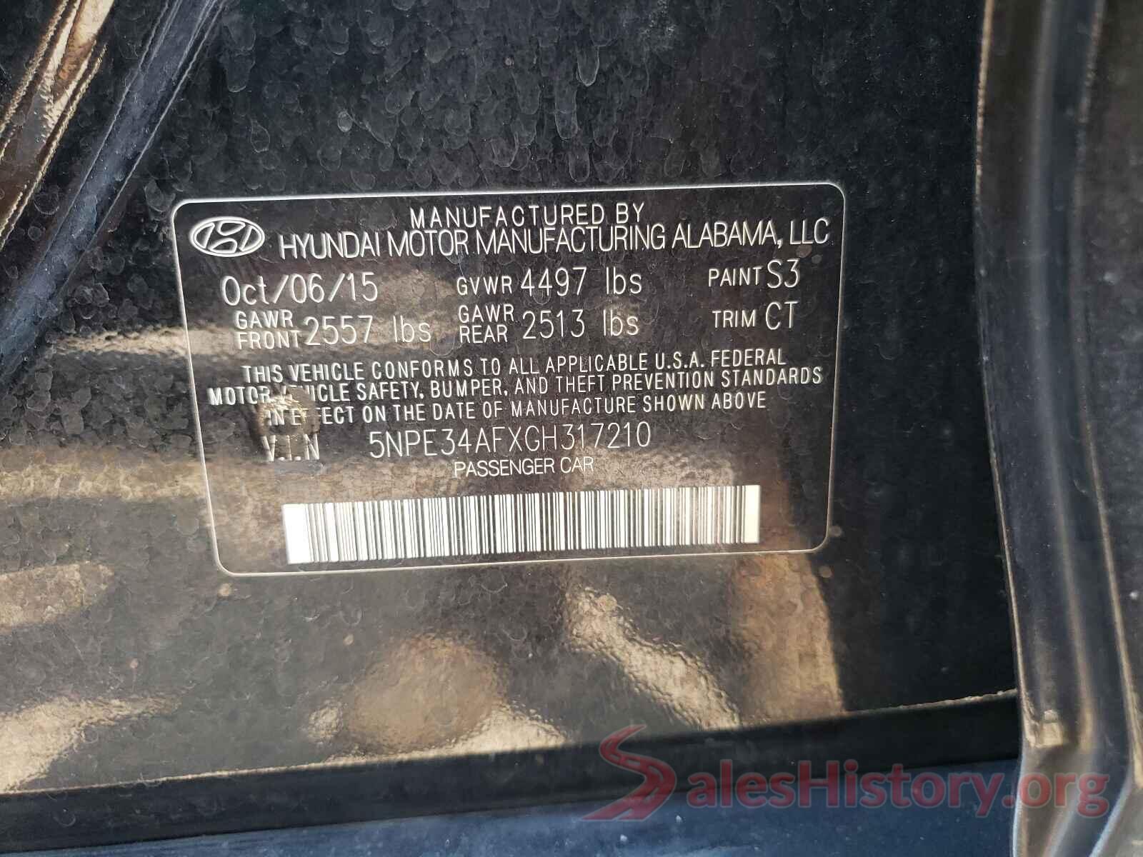 5NPE34AFXGH317210 2016 HYUNDAI SONATA