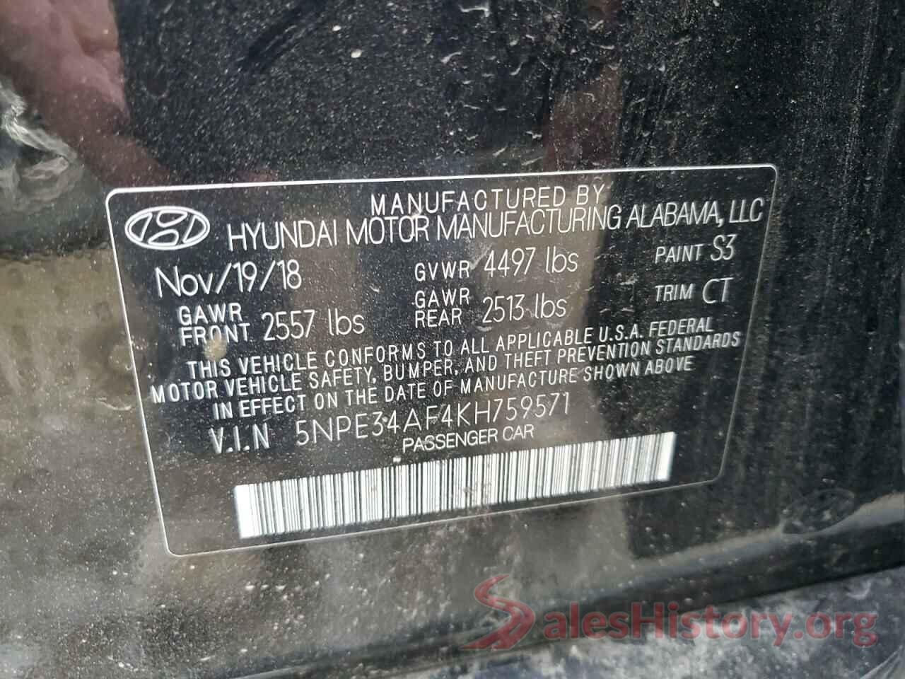 5NPE34AF4KH759571 2019 HYUNDAI SONATA