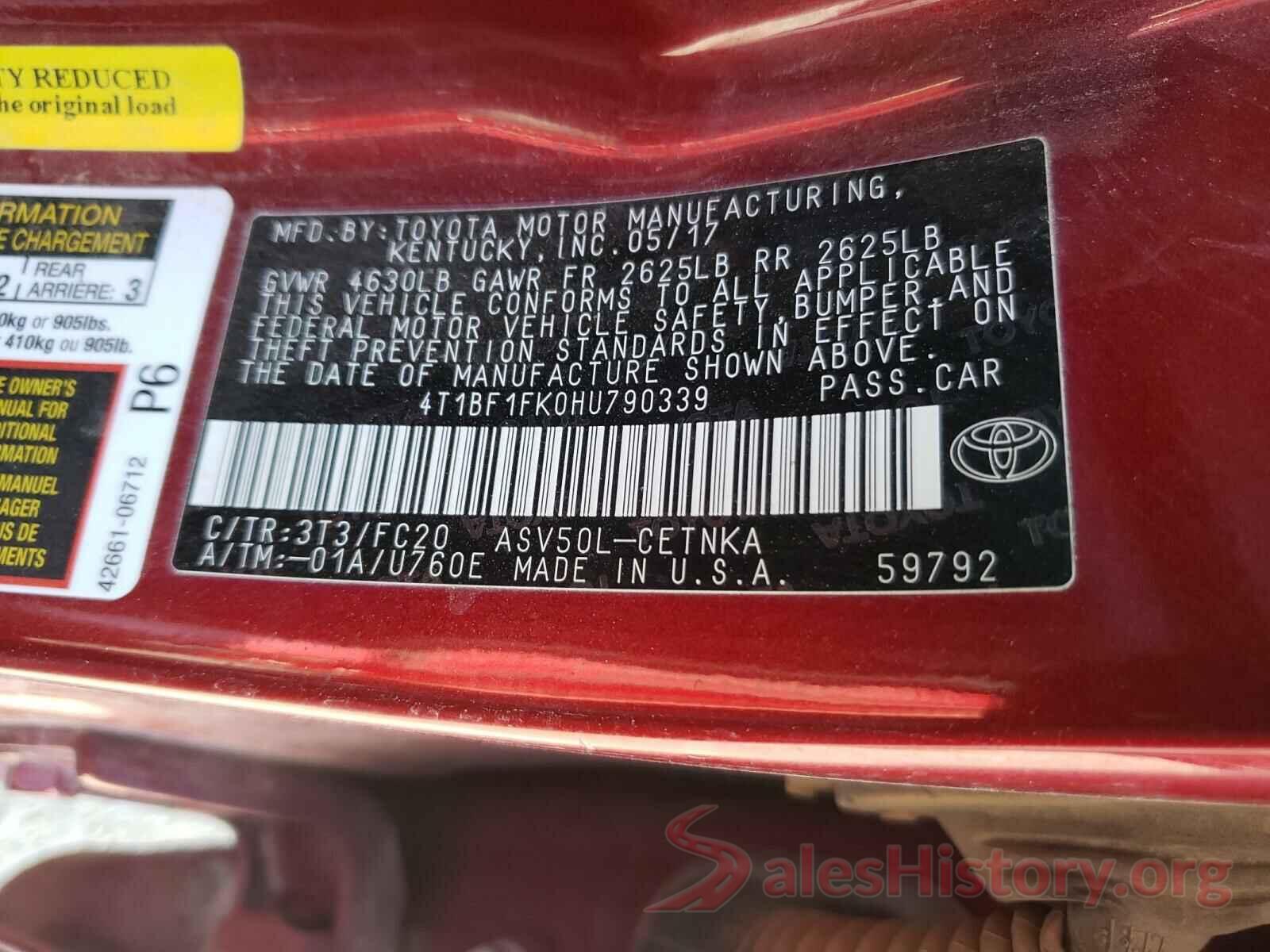 4T1BF1FK0HU790339 2017 TOYOTA CAMRY