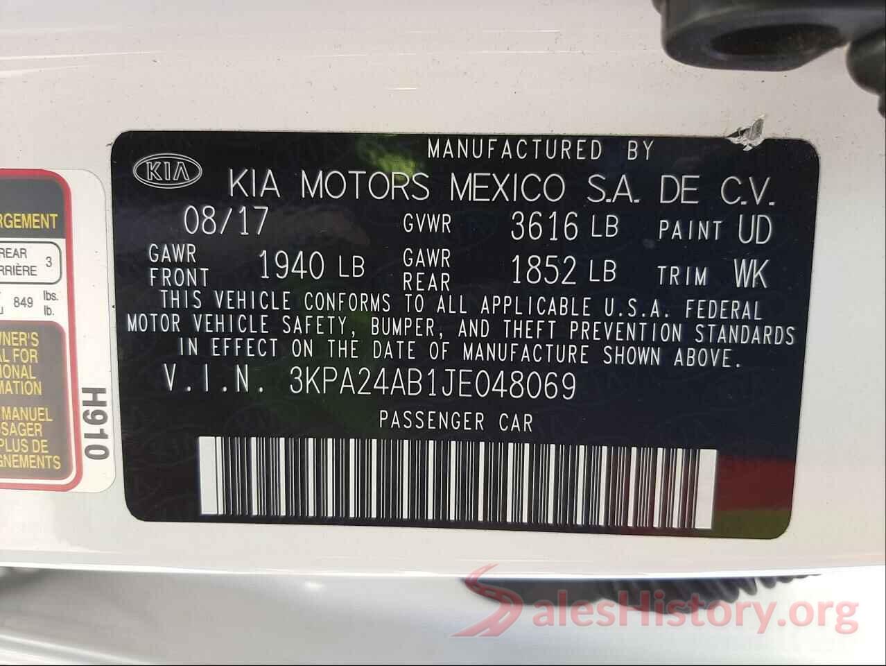 3KPA24AB1JE048069 2018 KIA RIO