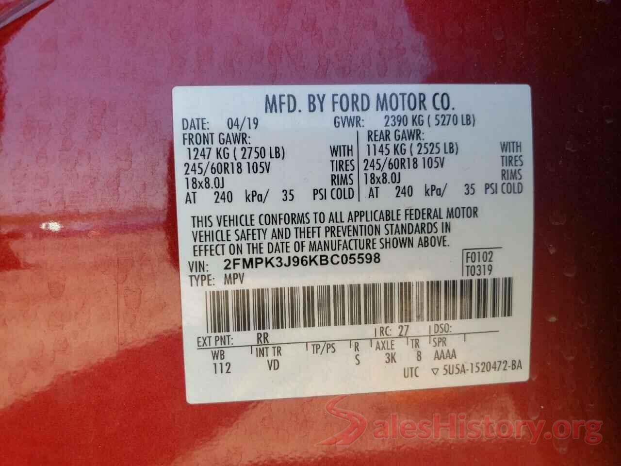 2FMPK3J96KBC05598 2019 FORD EDGE