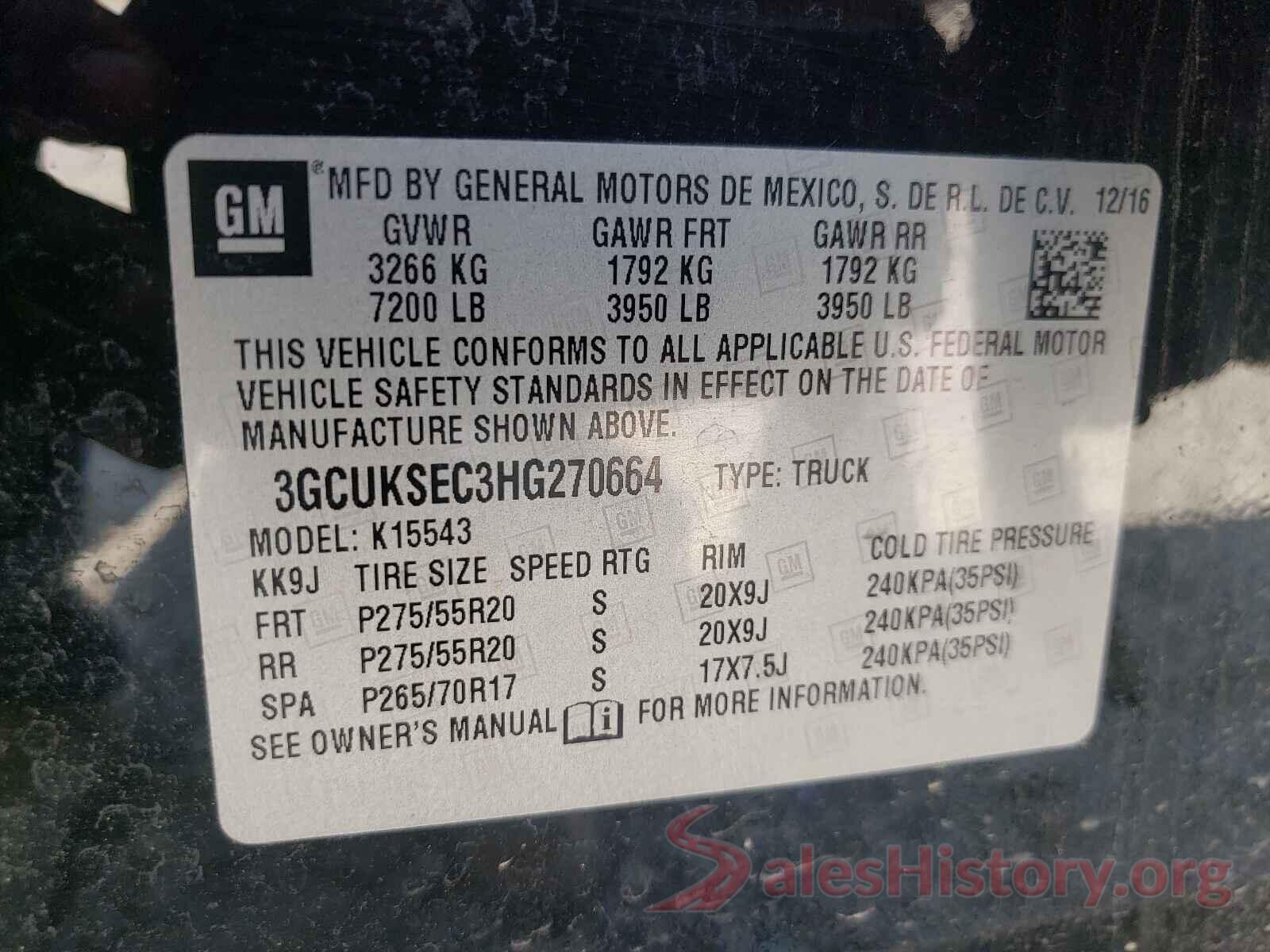 3GCUKSEC3HG270664 2017 CHEVROLET SILVERADO