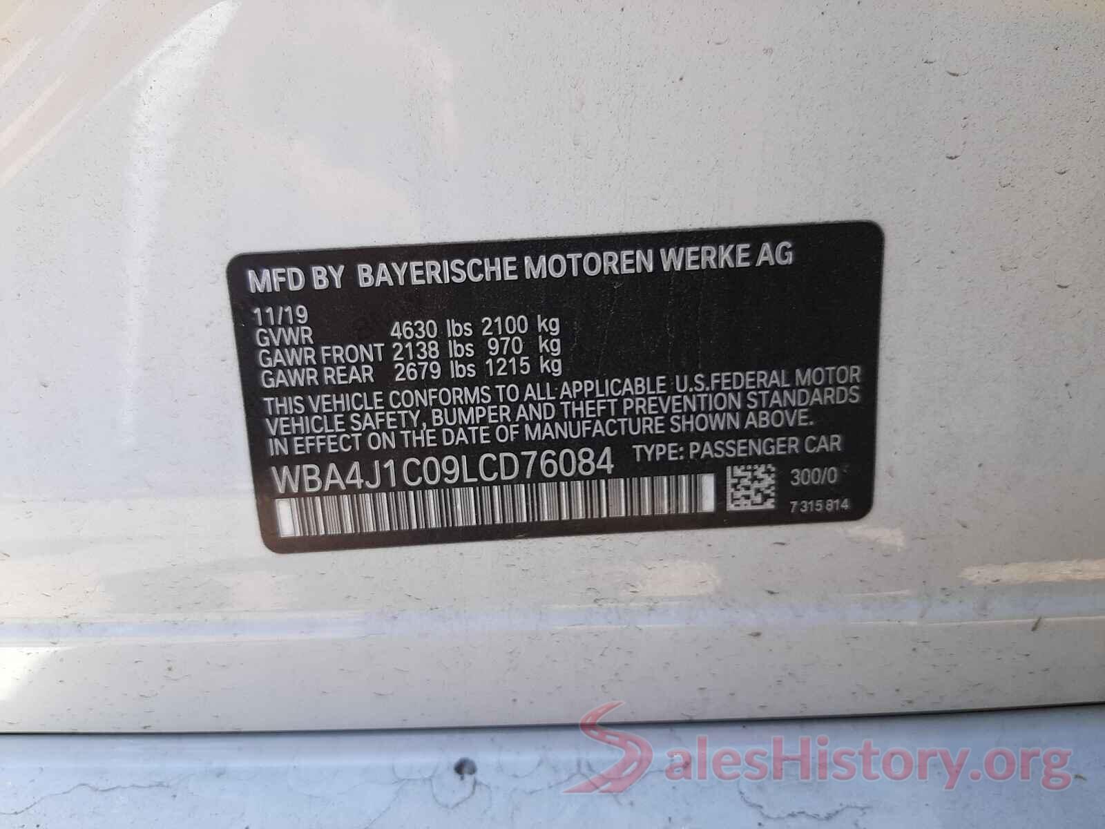 WBA4J1C09LCD76084 2020 BMW 4 SERIES