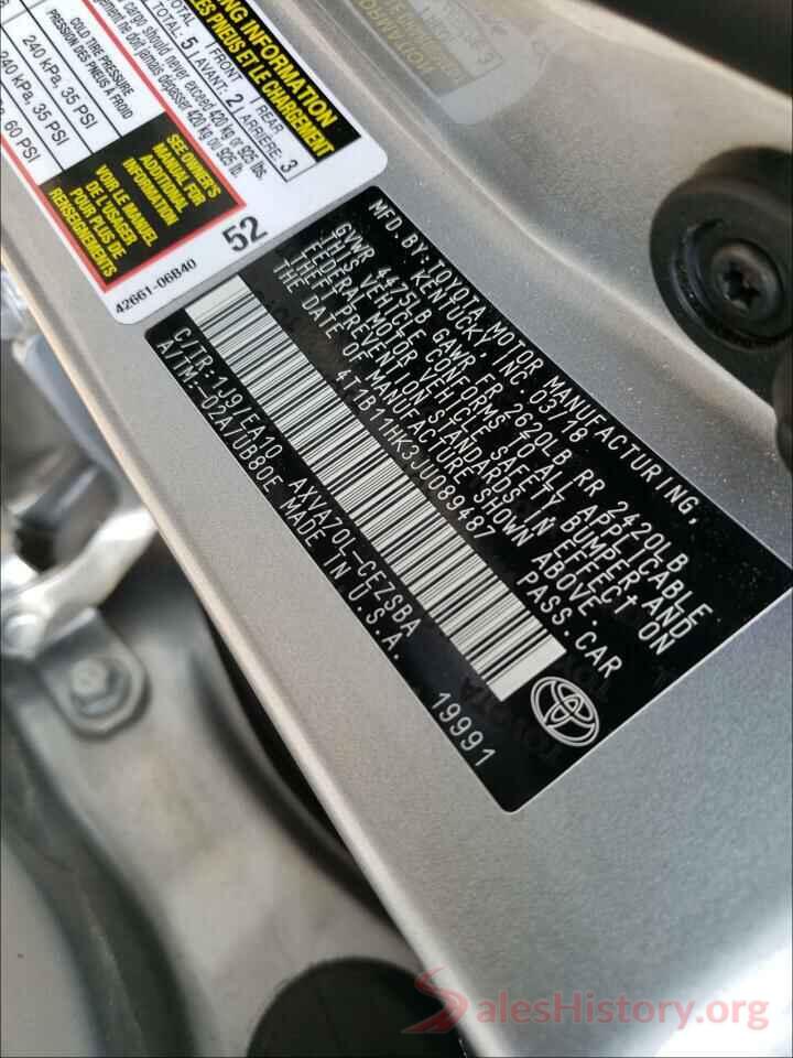 4T1B11HK3JU089487 2018 TOYOTA CAMRY