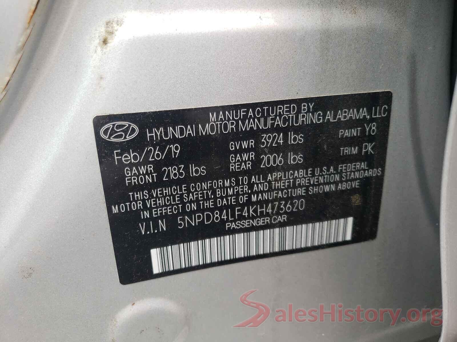 5NPD84LF4KH473620 2019 HYUNDAI ELANTRA