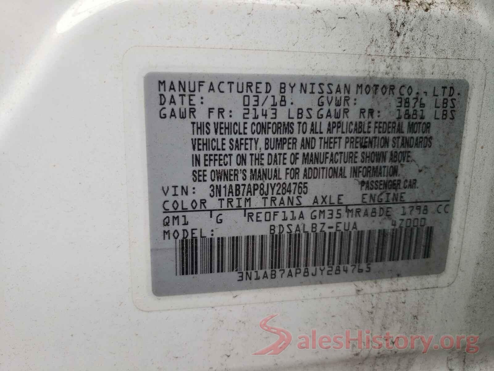 3N1AB7AP8JY284765 2018 NISSAN SENTRA