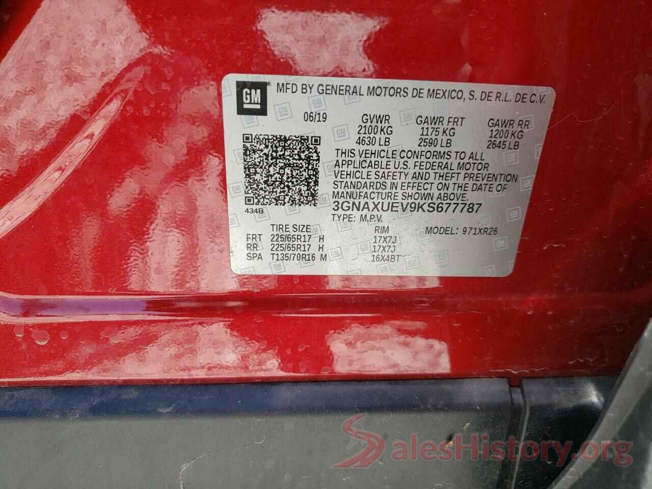 3GNAXUEV9KS677787 2019 CHEVROLET EQUINOX