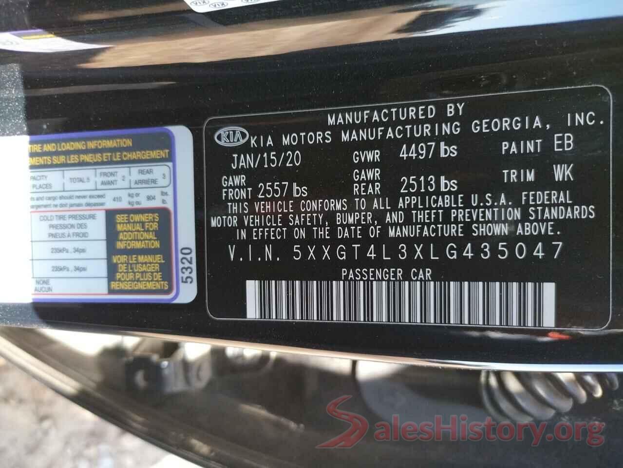 5XXGT4L3XLG435047 2020 KIA OPTIMA