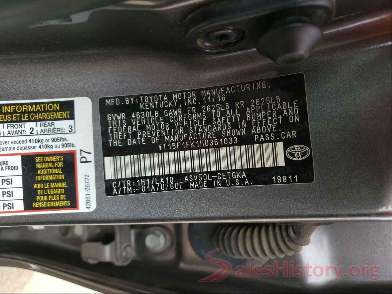 4T1BF1FK1HU361033 2017 TOYOTA CAMRY