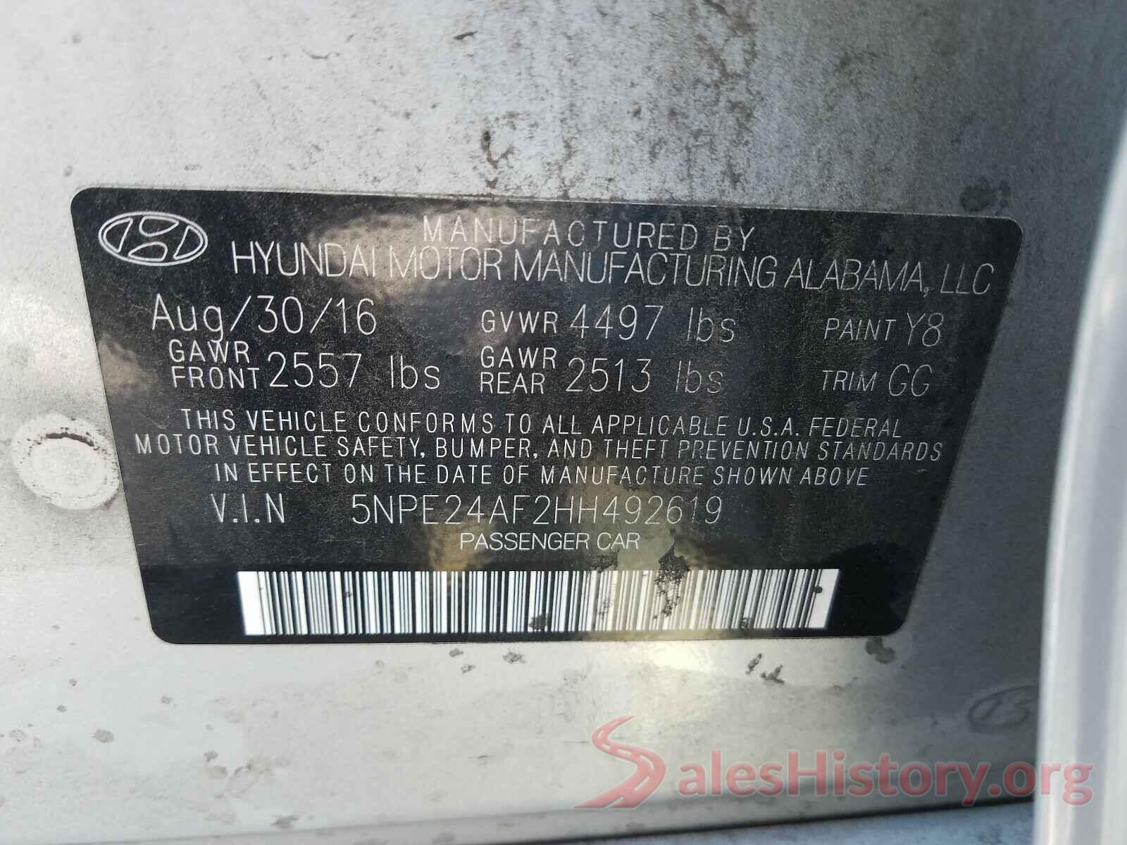 5NPE24AF2HH492619 2017 HYUNDAI SONATA