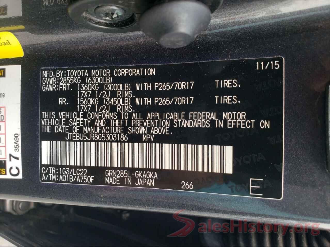 JTEBU5JR8G5303186 2016 TOYOTA 4RUNNER