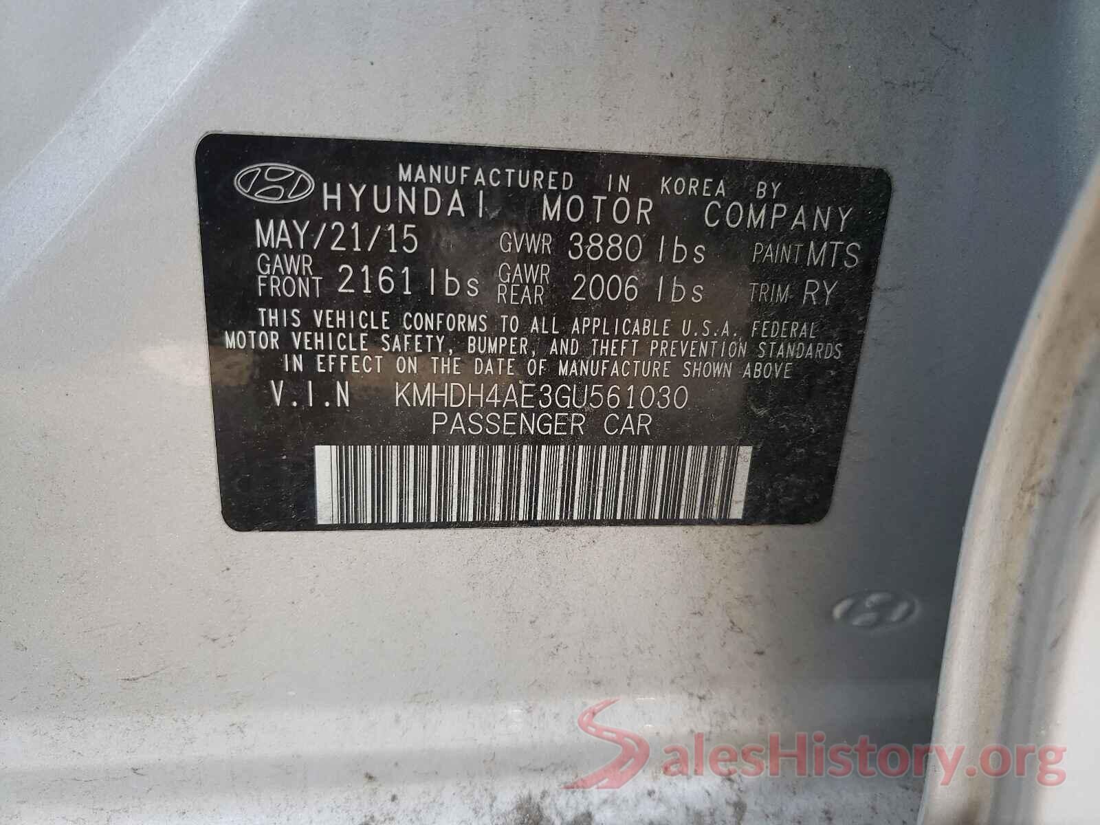 KMHDH4AE3GU561030 2016 HYUNDAI ELANTRA