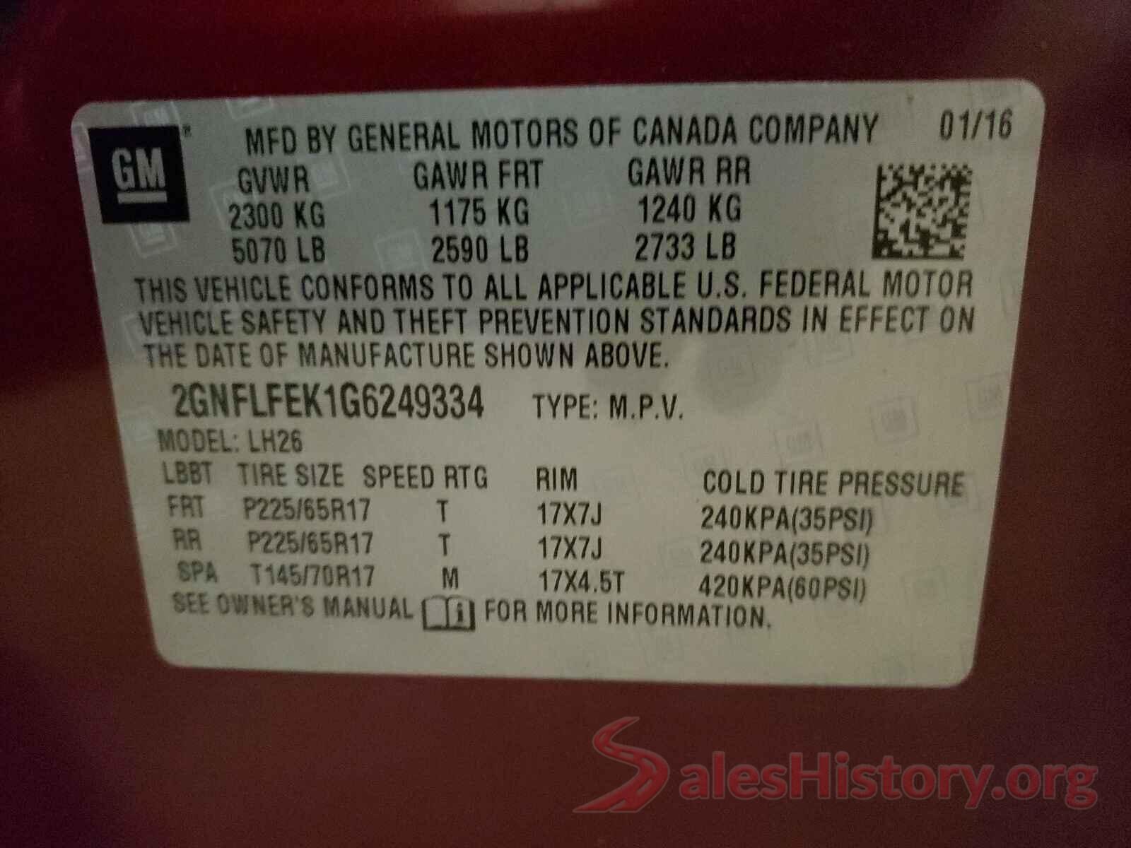 2GNFLFEK1G6249334 2016 CHEVROLET EQUINOX