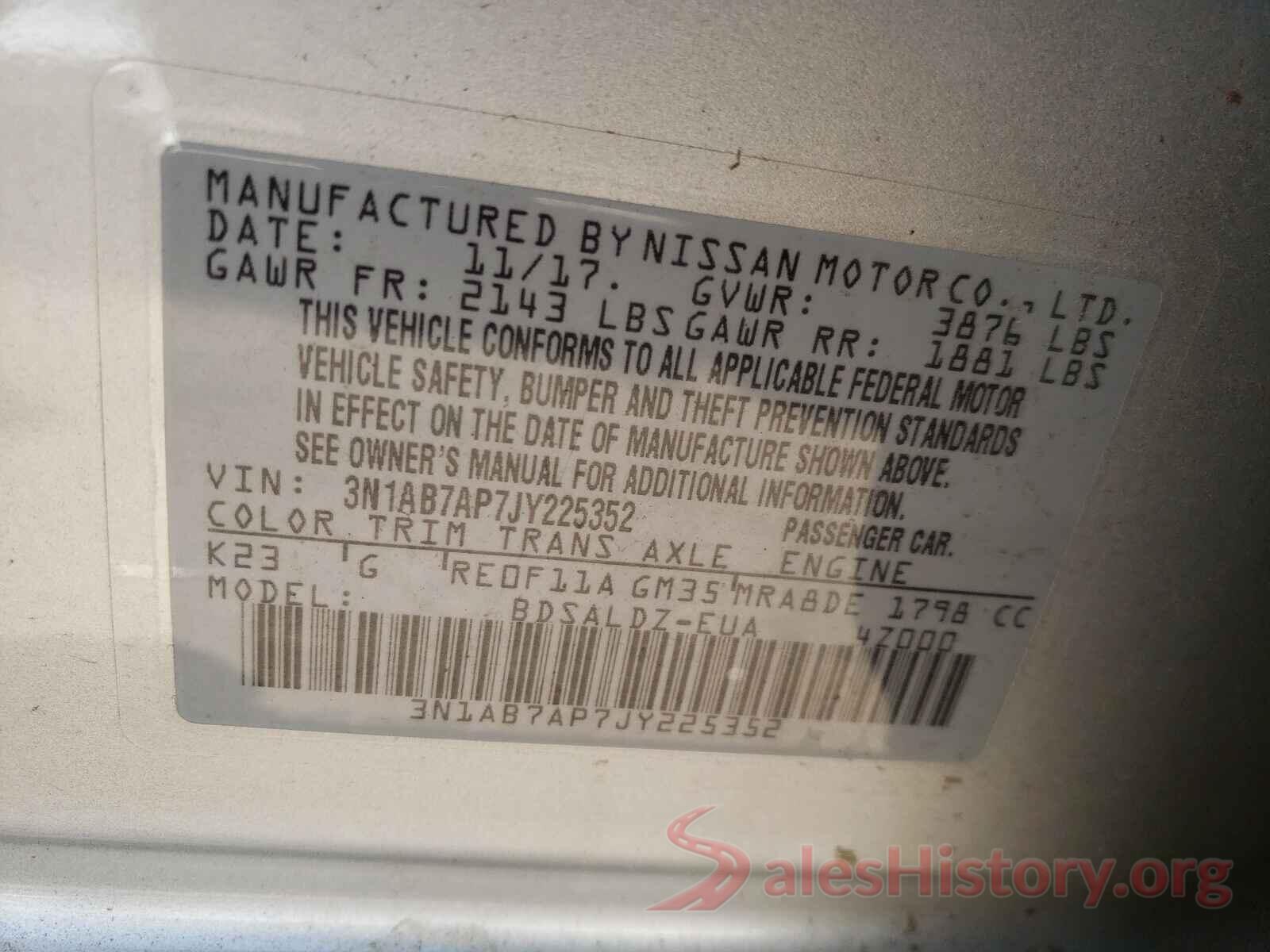 3N1AB7AP7JY225352 2018 NISSAN SENTRA