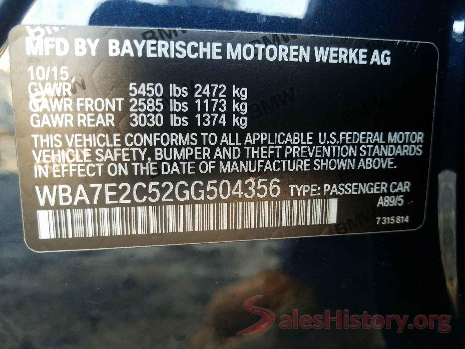 WBA7E2C52GG504356 2016 BMW 7 SERIES