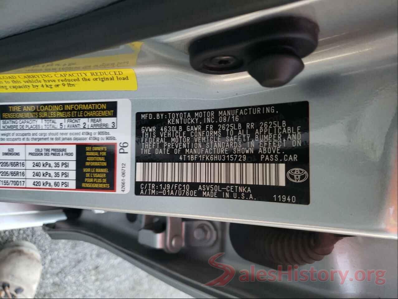 4T1BF1FK6HU315729 2017 TOYOTA CAMRY