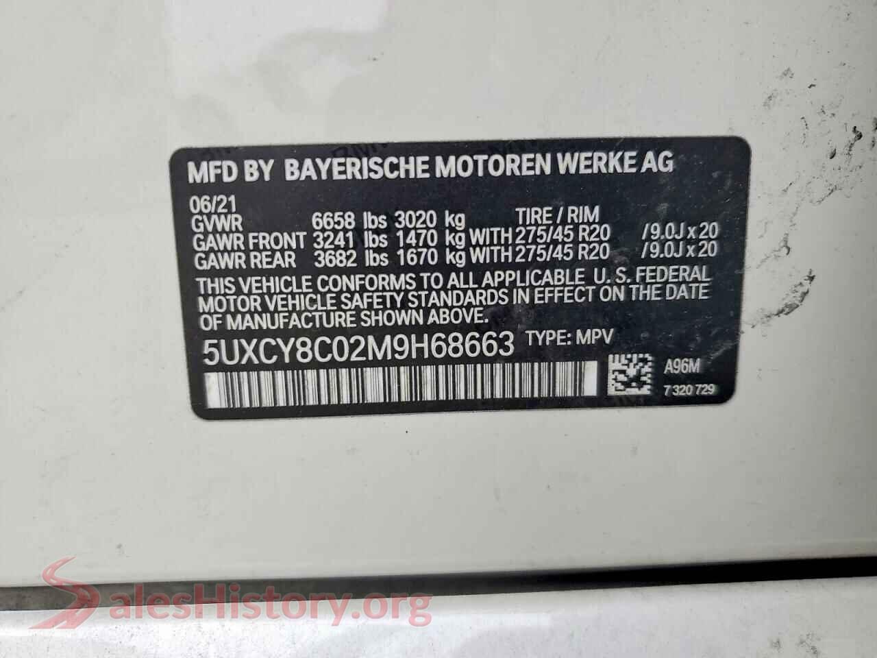 2021 BMW X6 VIN 5UXCY8C02M9H68663, trunk area